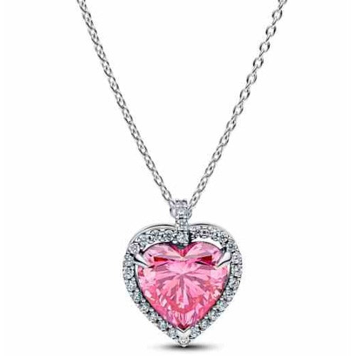 Collar Corazón Rosa Brillante con Circonitas