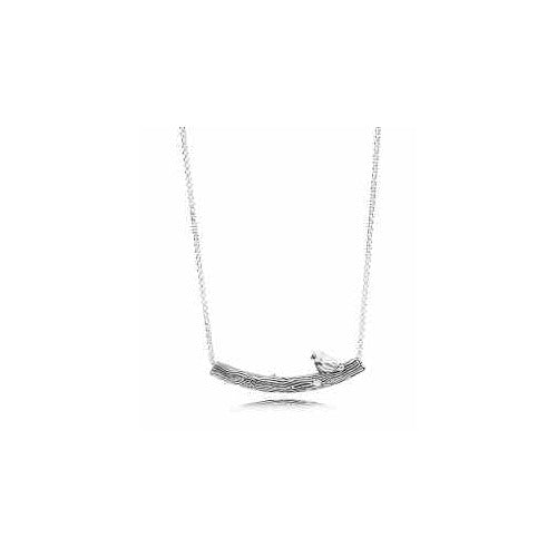 Collar de plata con pájaro en rama