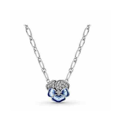 Collar "Pensamiento Azul" con Dije de Flor y Cristales