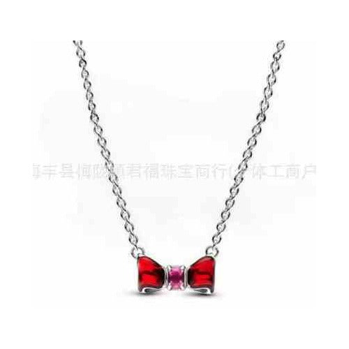 Collar de Moño Rojo y Cristal Rosa