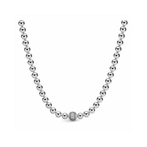 Collar de tipo Perlas de Plata con Dije Central Brillante