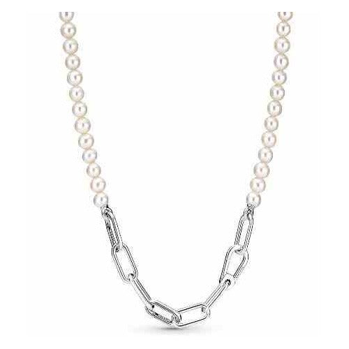 Collar de tipo Perlas y Cadena de Eslabones Plata