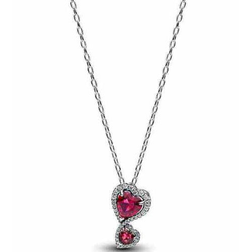 Collar Corazones Entrelazados con Circonita Roja y Cristales