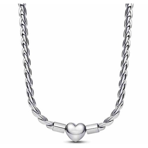 Collar con Corazón Plateado Trenzado
