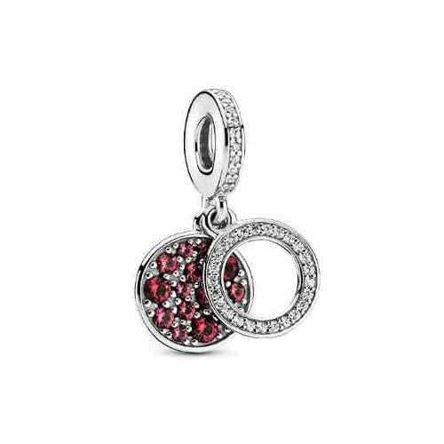 Dije Doble Círculo con Circonitas Rojas y Transparentes