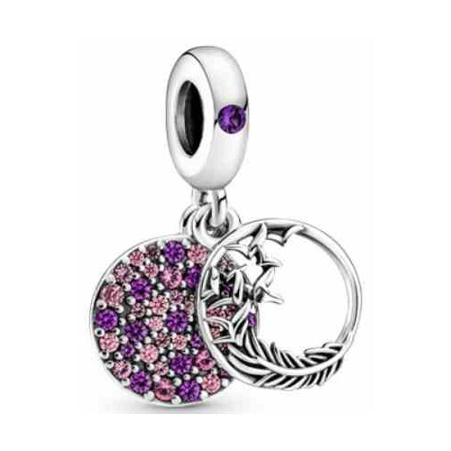 Charm Luna y Pluma con Circonitas Moradas y Rosas