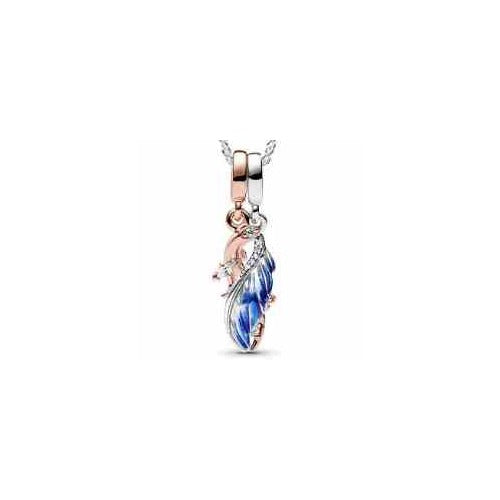 Charm Dije Pluma Azul y Plata Rosada