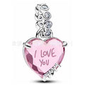 Charm "I Love You" Corazón Rosa con Circonitas