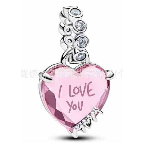 Charm "I Love You" Corazón Rosa con Circonitas