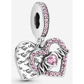 Dije Doble Corazón "All Of Me Loves All Of You" en Plata con Circonias Rosas