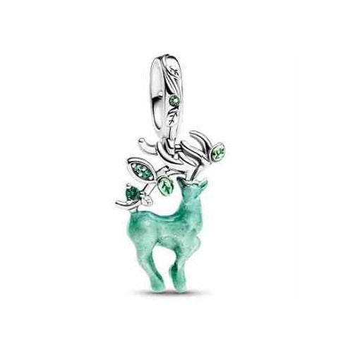 Amuleto "Ciervo en el Bosque" con esmalte verde y circonitas