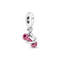 Charm Corazón Doble Rosa y Plata