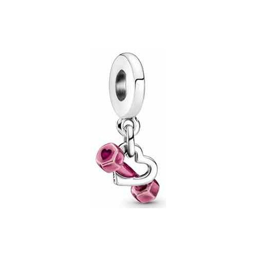 Charm Corazón Doble Rosa y Plata