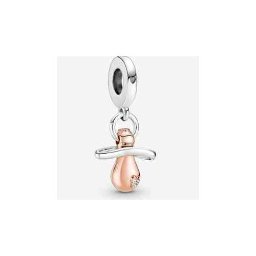 Charm chupete para bebé en plata y oro rosa