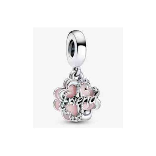 Charm "Friend" Corazón y Flores Rosa y Circonita