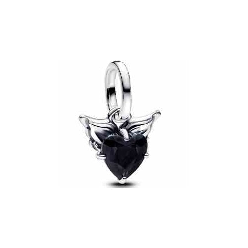 Charm Corazón Negro con Alas Plateadas