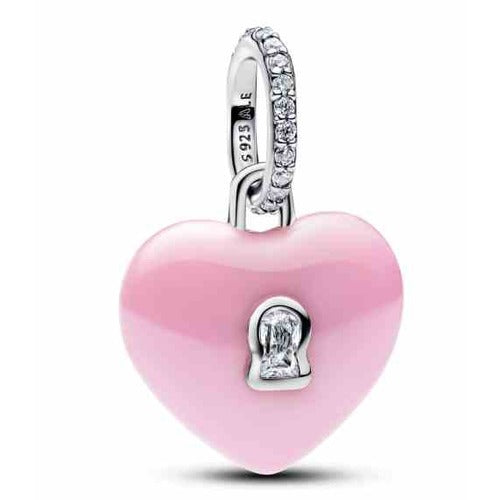 Charm Corazón Rosa con Cerradura y Cristales