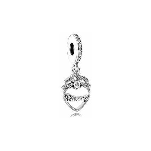Charm Corazón Princesa con Corona Plateado S925