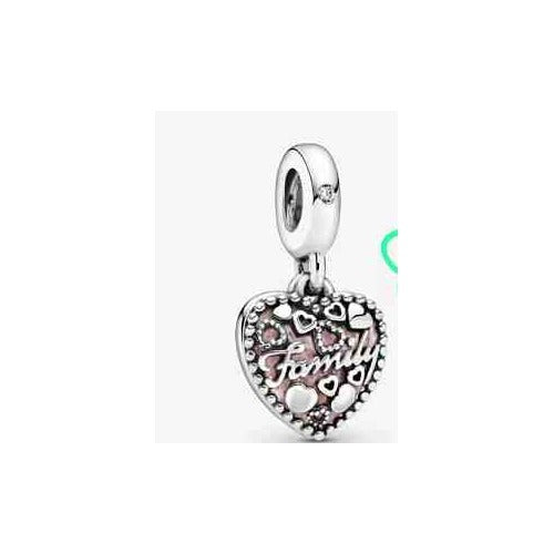 Charm Corazón "Family" Rosa y Transparente