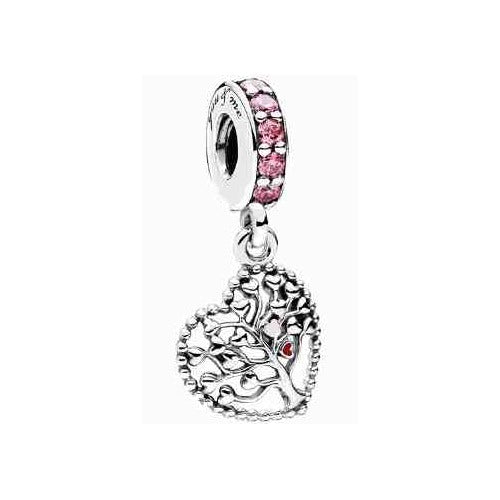Charm Corazón Árbol de la Vida con Circonitas Rosas