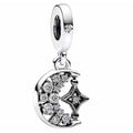 Charm Luna y Estrella Brillante Plateado