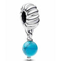 Charm Colgante Rueda Plateada con Turquesa Central