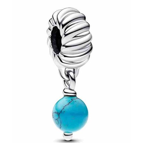 Charm Colgante Rueda Plateada con Turquesa Central