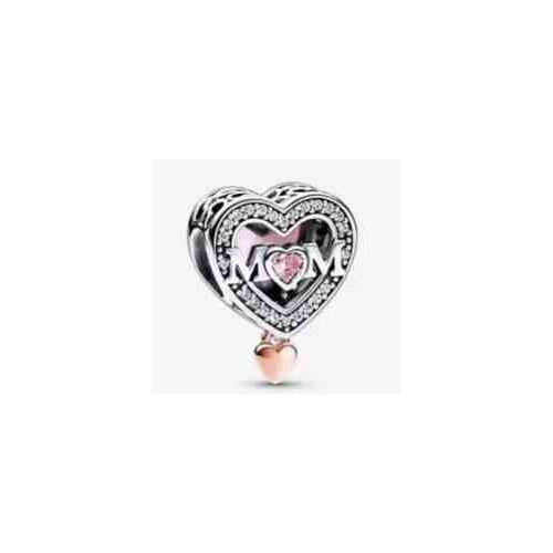 Charm Corazón "MOM" con Detalles Brillantes