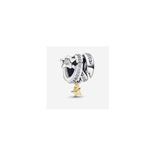 Charm Doble Estrella Brillante y Corazón en Plata y Oro