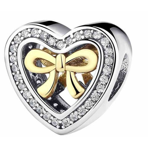 Charm Corazón Dorado con Lazo y Circones