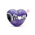 Charm Corazón "Mom" Morado con Detalles Plateados