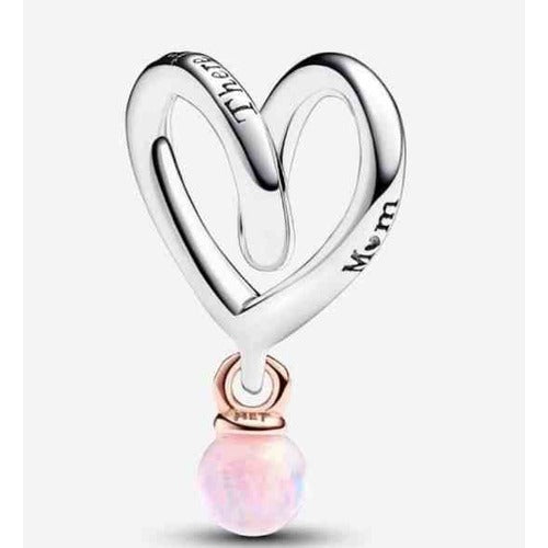Charm Corazón "Mom" con Perla Rosa