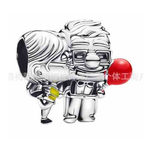Charm Carl y Ellie con Globo Rojo Plata Esterlina