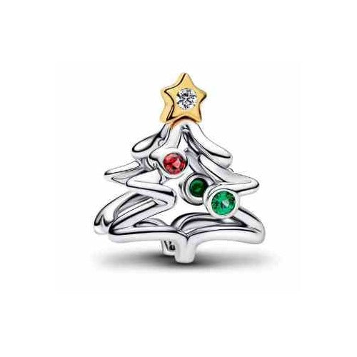 Charm Árbol de Navidad Dorado y Plateado con Circonitas