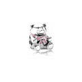 Charm Oso con Lazo Rosa en Plata