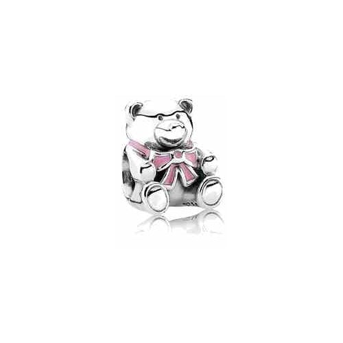 Charm Oso con Lazo Rosa en Plata