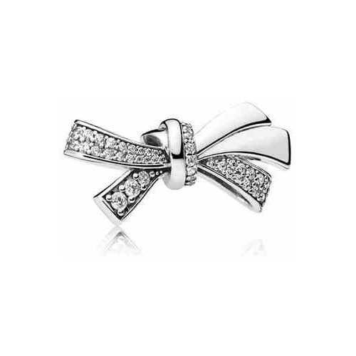 Charm Doble Moño Brillante Circonitas Cúbicas Plata de Ley