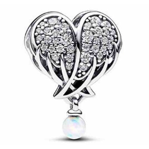 Corazón Alado Brillante con Colgante Opalino