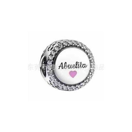 Charm 'Abuelita' de Plata con Corazón Rosa