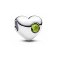 Charm Corazón Plateado con Piedra Verde