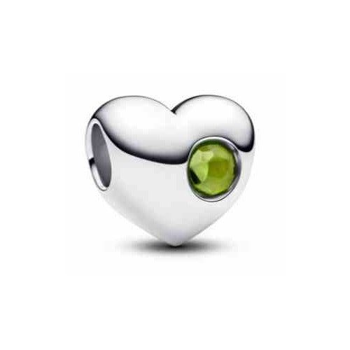 Charm Corazón Plateado con Piedra Verde