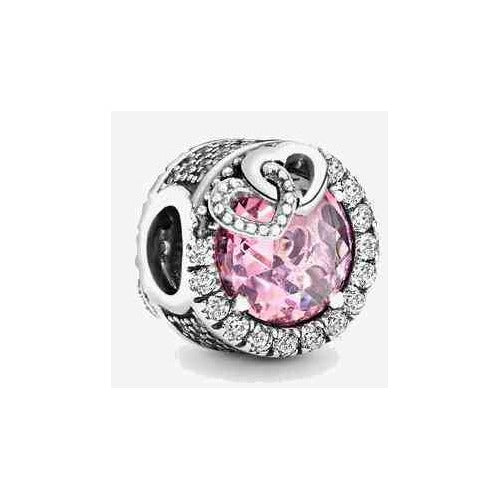 Charm Separador Corazones Entrelazados Rosa y Circones