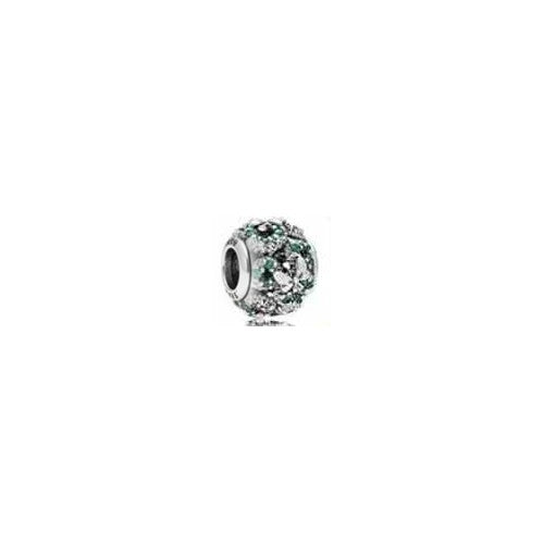 Charm Separador Flor de Cristal Verde y Plata