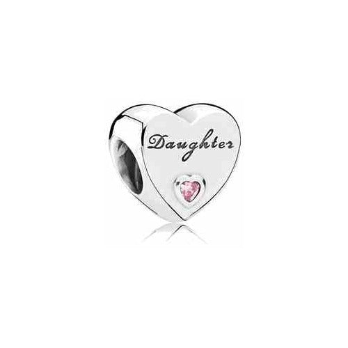 Charm Corazón "Daughter" con Piedra Rosa