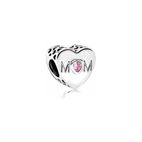Charm Corazón 'MOM' con Circonita Rosa