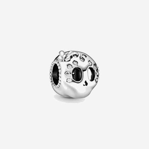 Dije Calavera de Plata con tipo Diamantes y Lazo de Flores