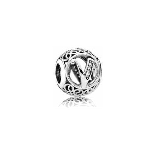 Charm "V" Brillante Corazones Plata 925