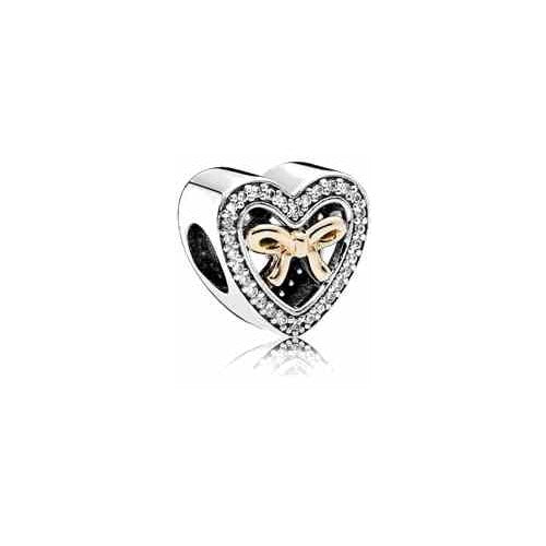 Charm Corazón con Moño plata y Circonitas