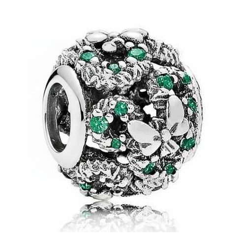 Charm Separador Corona de Flores y Mariposas con Circonitas Verdes