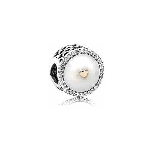 Charm Corazón plata sobre tipo Perla y Circonitas